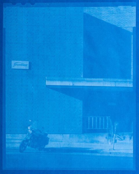 Cyanotype contact print made from a BW 4x5 negative. Exposed in bright sun for 180 seconds.