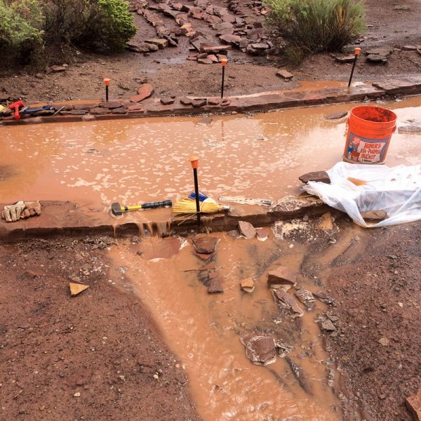 NPS employees are building a new walkway to the Wukoki Pueblo ruins. Apparently they had to take cover quickly when a monsoon storm came through. Fortunately I don't think any of their tools washed away.
