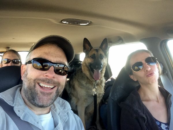 Kari's Ford Escape, loaded up with Taylor, Lira, Kari, and me, ready to hit the desert!