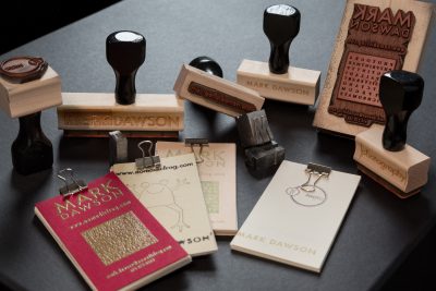 Custom designed rubber stamps and business cards