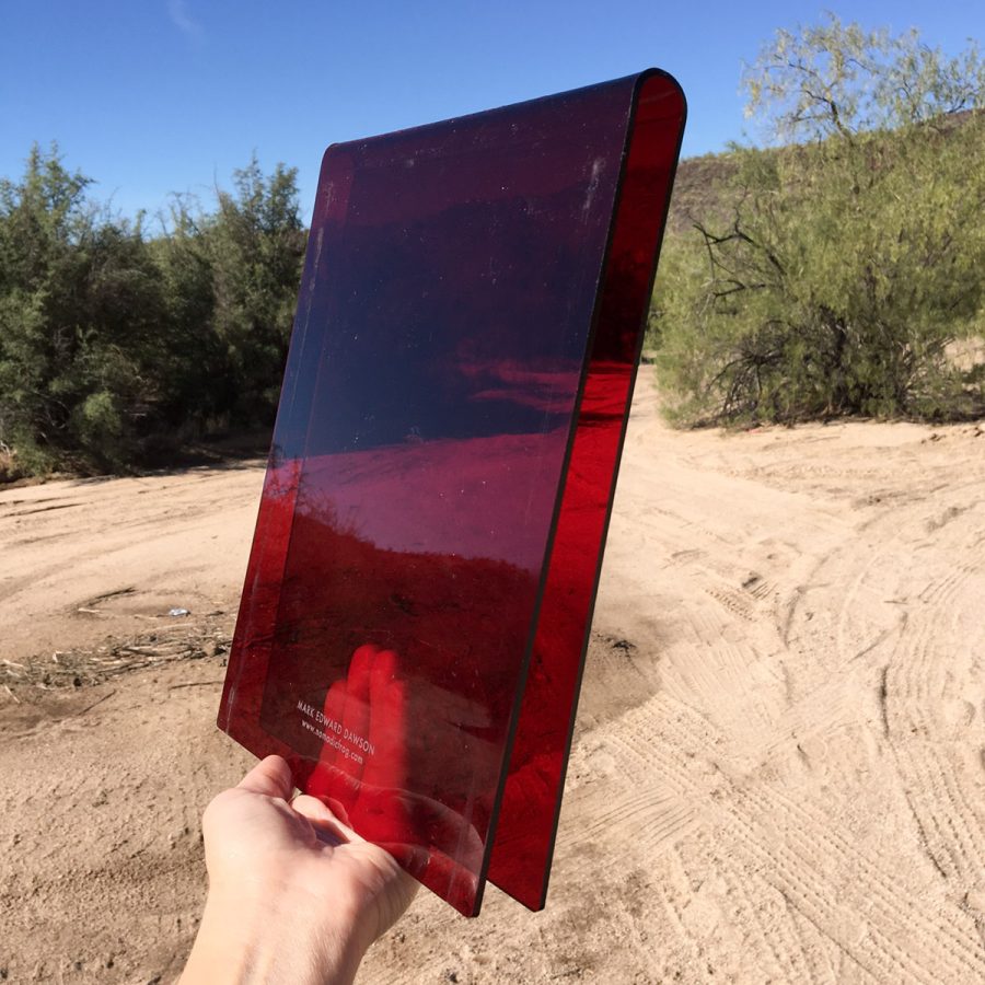 Transparent red acrylic, with my name and logo, for an 8x10 camera.