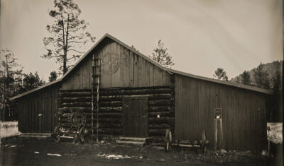 Tintype photograph of an old barn near Flagstaff, Arizona